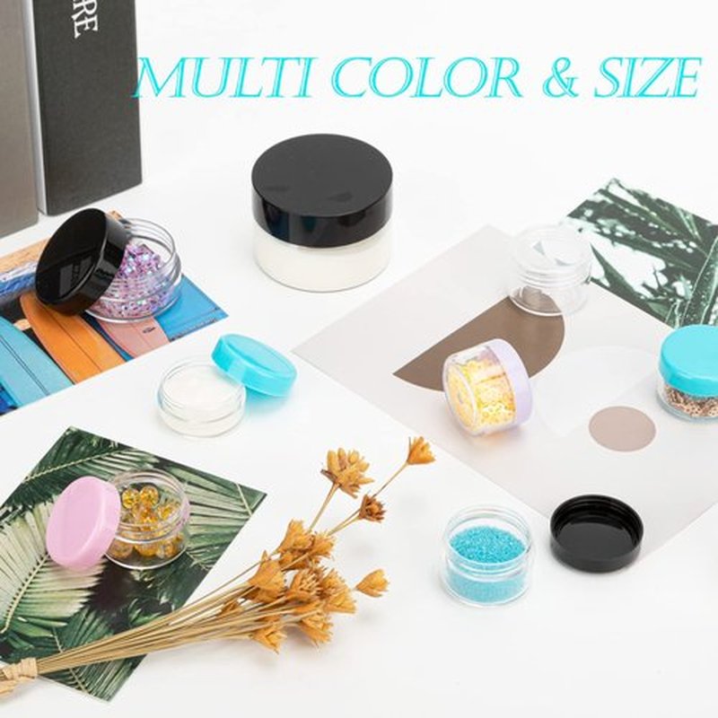 ZEJIA 3 Gram Sample Containers with Lids, 50 Count Tiny Sample Jars, 3ML Makeup Cosmetic Containers for Lip Balms, Lotion, Powder, Beauty Products(Blue Lids)