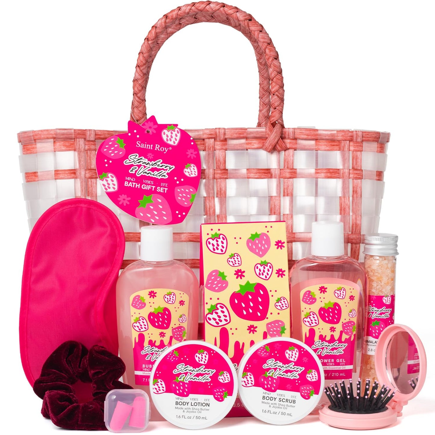 Spa kit Unique Gifts Basket for Women, Rose Bath and Body Gift, Birthday Gifts Skin Care Set, Self Care Pampering Kit Teen Girls Tote Bag Home Spa, Comb, Birthday, Mother Day, Bridal Shower