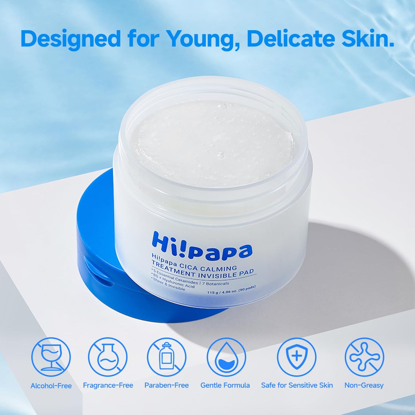 Hi!papa Cooling Gel Toner Pads - Hydrating Hydrogel Face Pads with Centella, Hyaluronic Acid, Ceramide - Soothing Daily Skincare for Sensitive Skin & Teens (90 Pads)