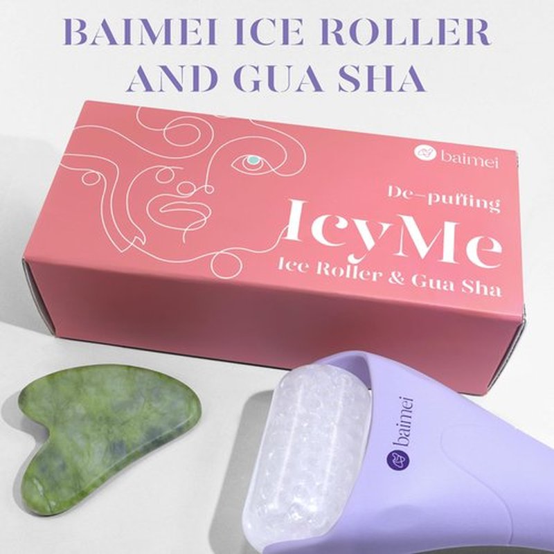 BAIMEI Cryotherapy Ice Roller and Gua Sha Facial Tools Reduces Puffiness Migraine Pain Relief, Skin Care Tools for Face Massager Self Care Gift for Men Women - Purple