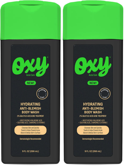 Oxy Stubborn Acne Anti-Blemish Body Wash For Teens, 2% Salicylic Acid, Hydrating Face & Body Wash Clears & Prevents Breakouts, Fast-Acting Acne Treatment, Dermatologist Recommended, 9 fl oz