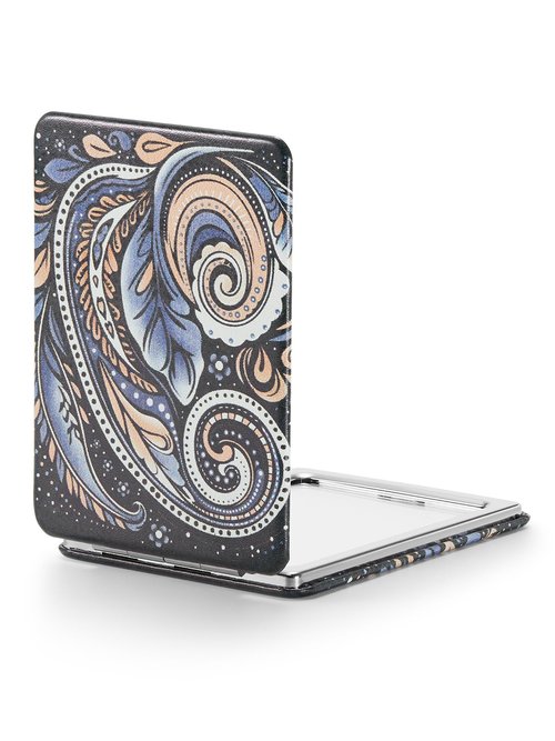 OMIRO Compact Mirror, Unique Painting PU Leather 1X/3X Magnification, Ultra Portable for Purses, 2.4" W x 3.4" L (Paisley)