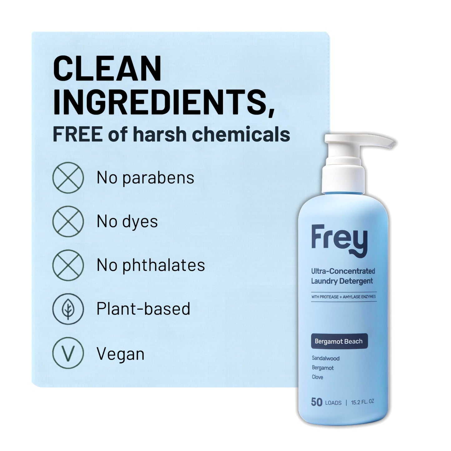 FREY Concentrated Liquid Laundry Detergent, Sensitive Skin, 50 Loads (1, Bergamot Beach)