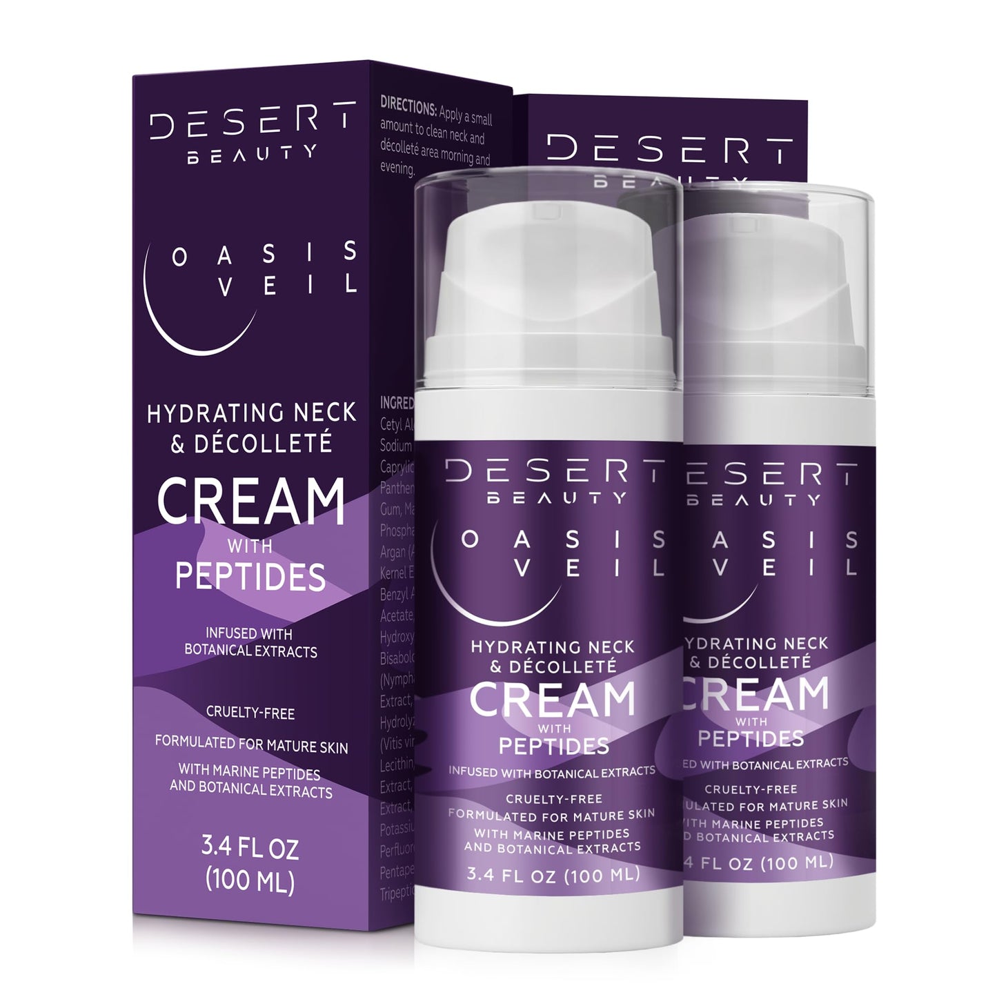 Desert Beauty 2-Pack Neck Firming Cream for Women – Neck Creams for Tightening and Firming with Peptides, Collagen & Hyaluronic Acid – Decollete Firming Cream for Lifting & Smoother Skin, 3.38 fl oz