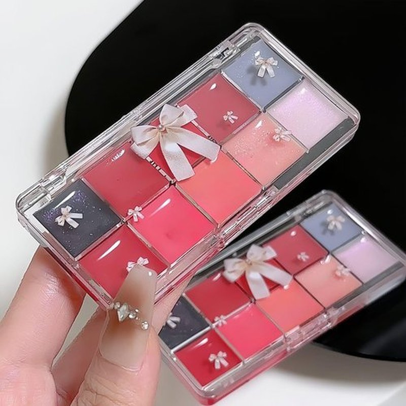 Jelly Lip Gloss Palette, 10 Color Lip Palette, High-Pigmented Lipstick Set, Long-Lasting Lip Gloss, Vibrant Lip Shades For Women Girls (Warm Palette, 1)