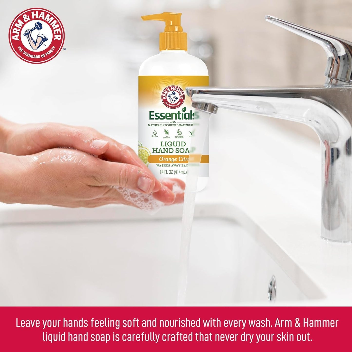Arm & Hammer 6 Pack Liquid Hand Soap for Skin Cleaning - Cleanser for Kitchen & Bathroom with Orange Citrus - Natural Hand Soap Cleanses, Softens 14 FL Oz (414ml)