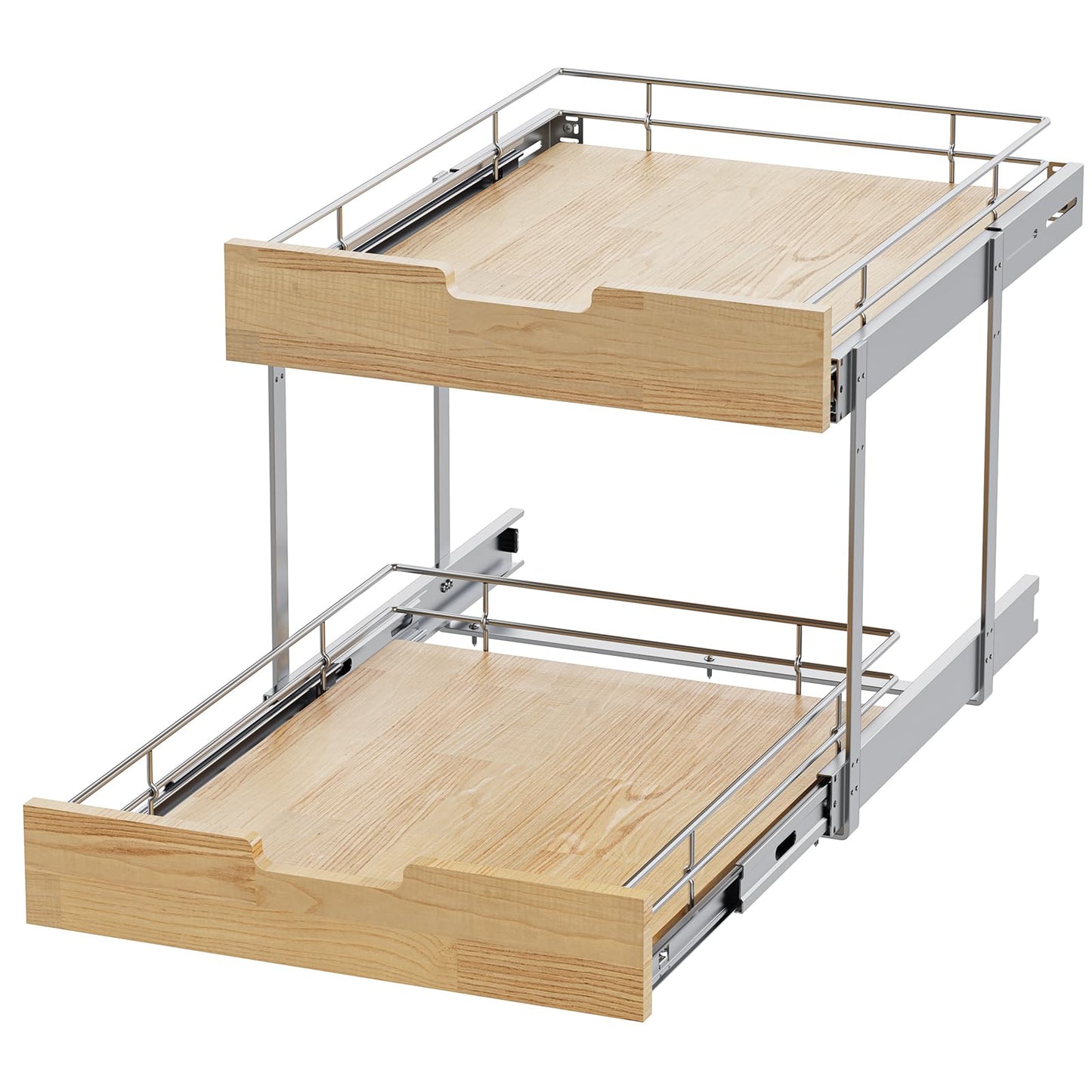 Sikarou Pull Out Cabinet Organizer,Heavy-Duty Slide Out Shelf, Wood and Wire Basket, Pull Out Drawer for for Kitchen Under Sink Space, Pantry, Bathroom, 2 Tie 14 * 21 in