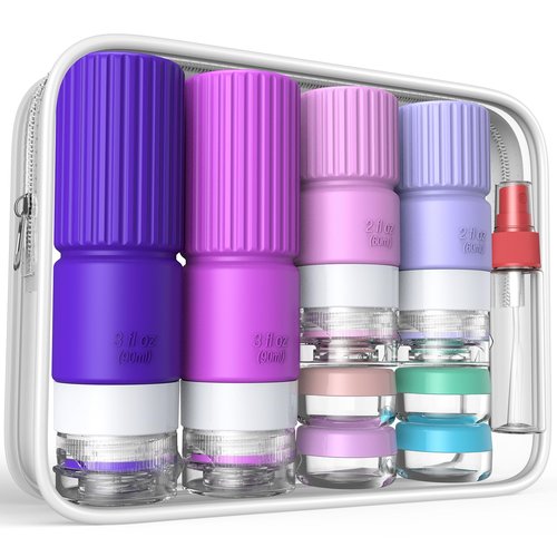 18 Pack Travel Bottles for Toiletries,TSA Approved Silicone Travel Bottle Set Containers jar for Toiletries, Leak Proof Refillable Liqus Shampoo and Conditioner Travel Essentials Toiletry