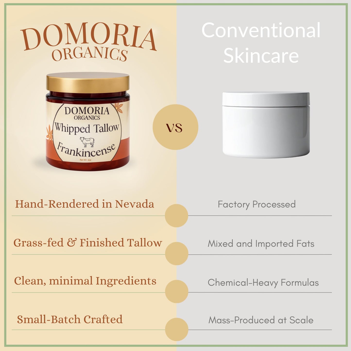 Domoria Organics 100% Grass-Fed Tallow Balm - Frankincense Resin & Whole Clove, Herb-Infused Chamomile & Calendula for Men, Women, Psoriasis, Eczema, Dry Sensitive Skin