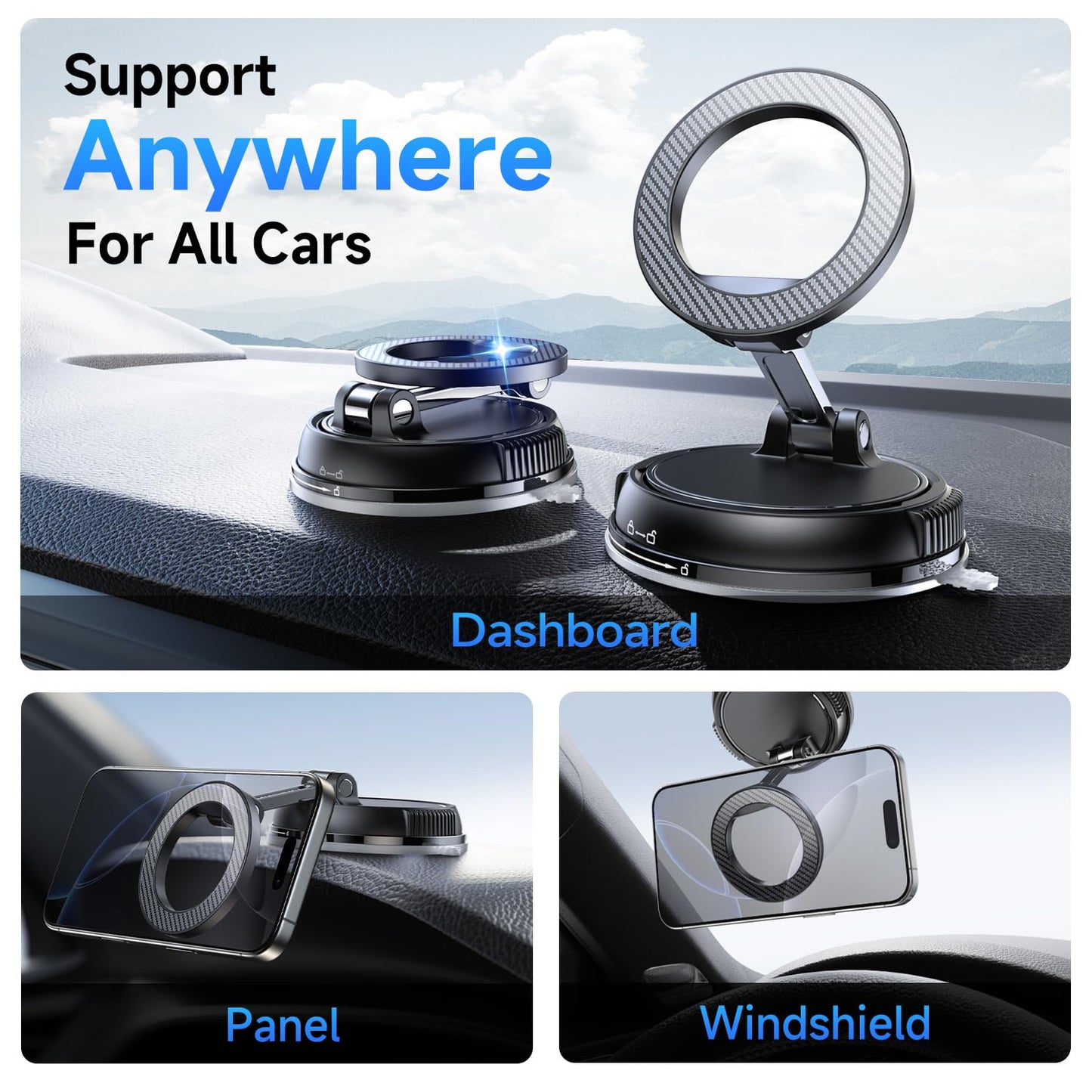 ANDERY Car Phone Holder for Magsafe [78+LBS Strongest Suction & 2400gf Strongest Magnetic] 360° Adjustable Car Phone Mount, Phone Holders for Your Car for iPhone 17-12 & All Phones, Father Gifts