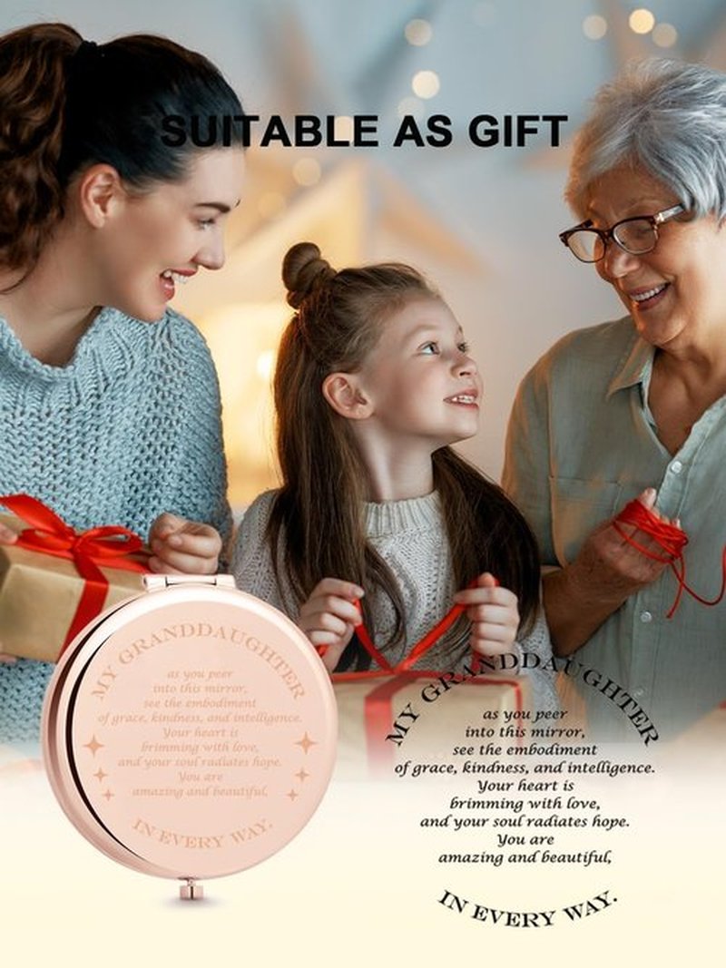 Getinbulk Personalized Compact Mirror to Granddaughter, Unique Small Present for Her Mom Best-Friends Teacher Sister Coworker Grandma (Rose Gold)