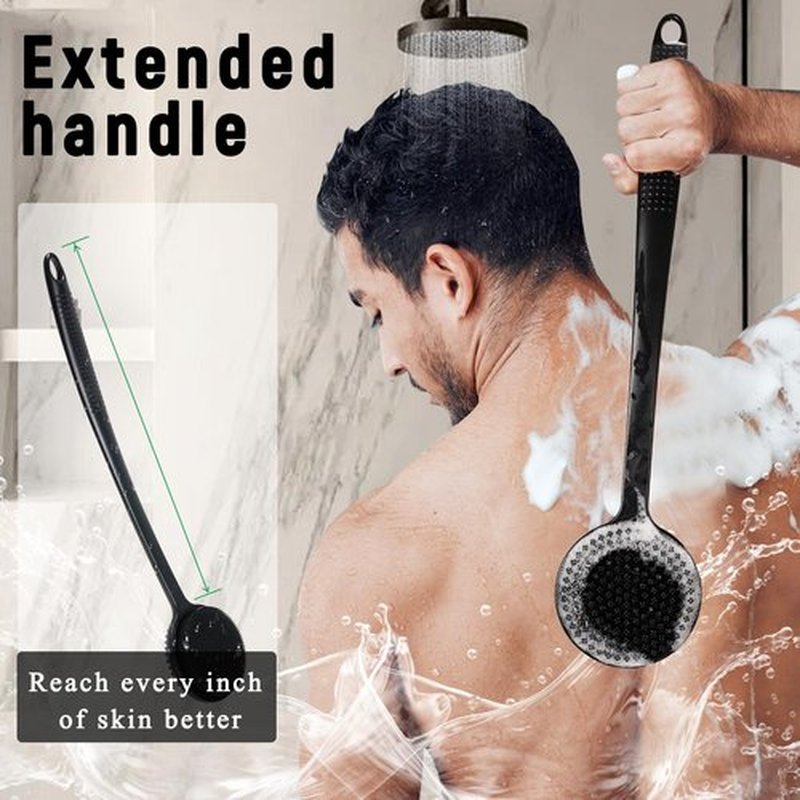 VWMYQ 2 Pack Back Scrubber for Shower, 17in Lengthen Long Handle Body Brush, Double Sided Shower Brush for Shower Exfoliating and Massage Can Produce Rich Foam, Long Handle Back Scrubber for Men