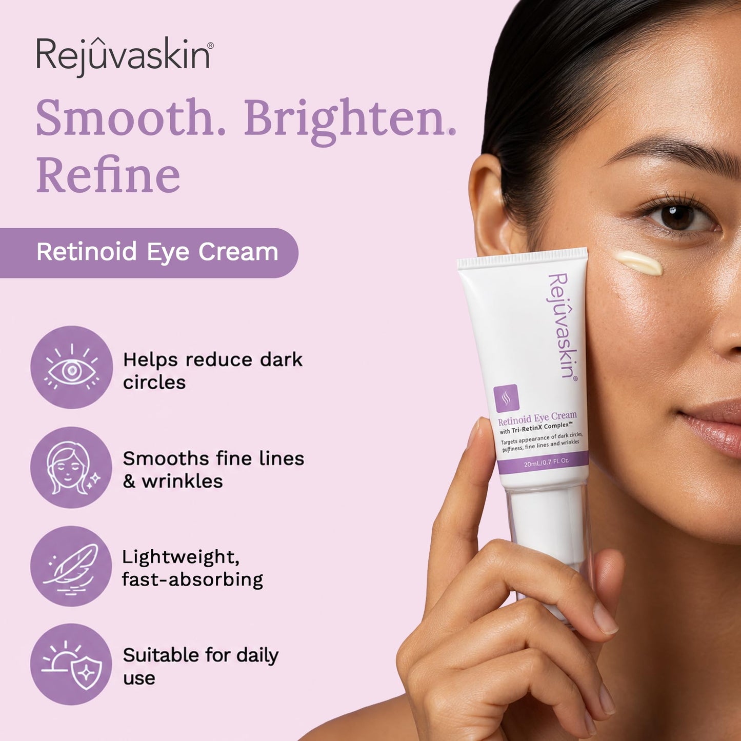 Rejuvaskin Retinoid Eye Cream, Under Eye Cream with Tri-RetinX Complex, Reduces Dark Circles & Puffiness, Anti-Aging Eye Treatment, 20ml