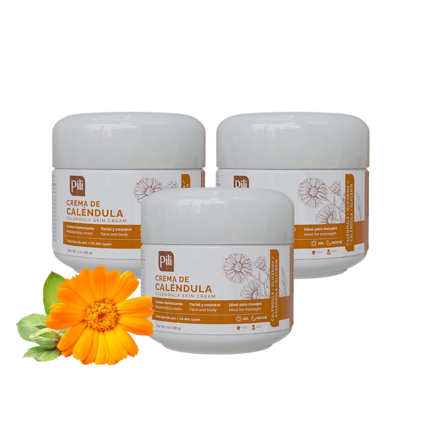 Pili Natural Calendula Cream Hydrating Moisturizer for Dry, Rough, or Chapped Skin Soothing Face, Hand & Body Cream with Beeswax & Glycerin 3 Pack x 1 oz Each