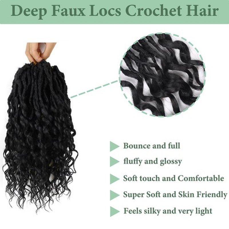 Crochet Hair for Women 12 Inch 8 Packs Deep Faux Locs Crochet Hair Goddess Locs Crochet Hair Soft Locs Pre Looped with Curly Ends Deep Wave Crochet Braids Locs Crochet Hair(Natural Black)