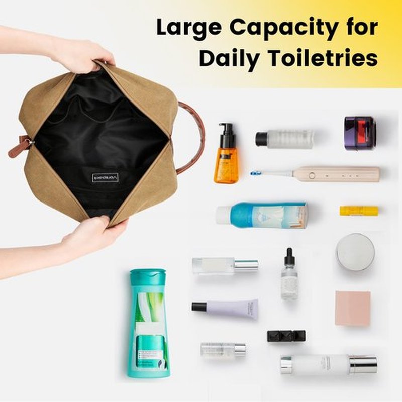 Vorspack Toiletry Bag Hanging Dopp Kit for Men Water Resistant Canvas Shaving Bag with Large Capacity for Travel - Brown