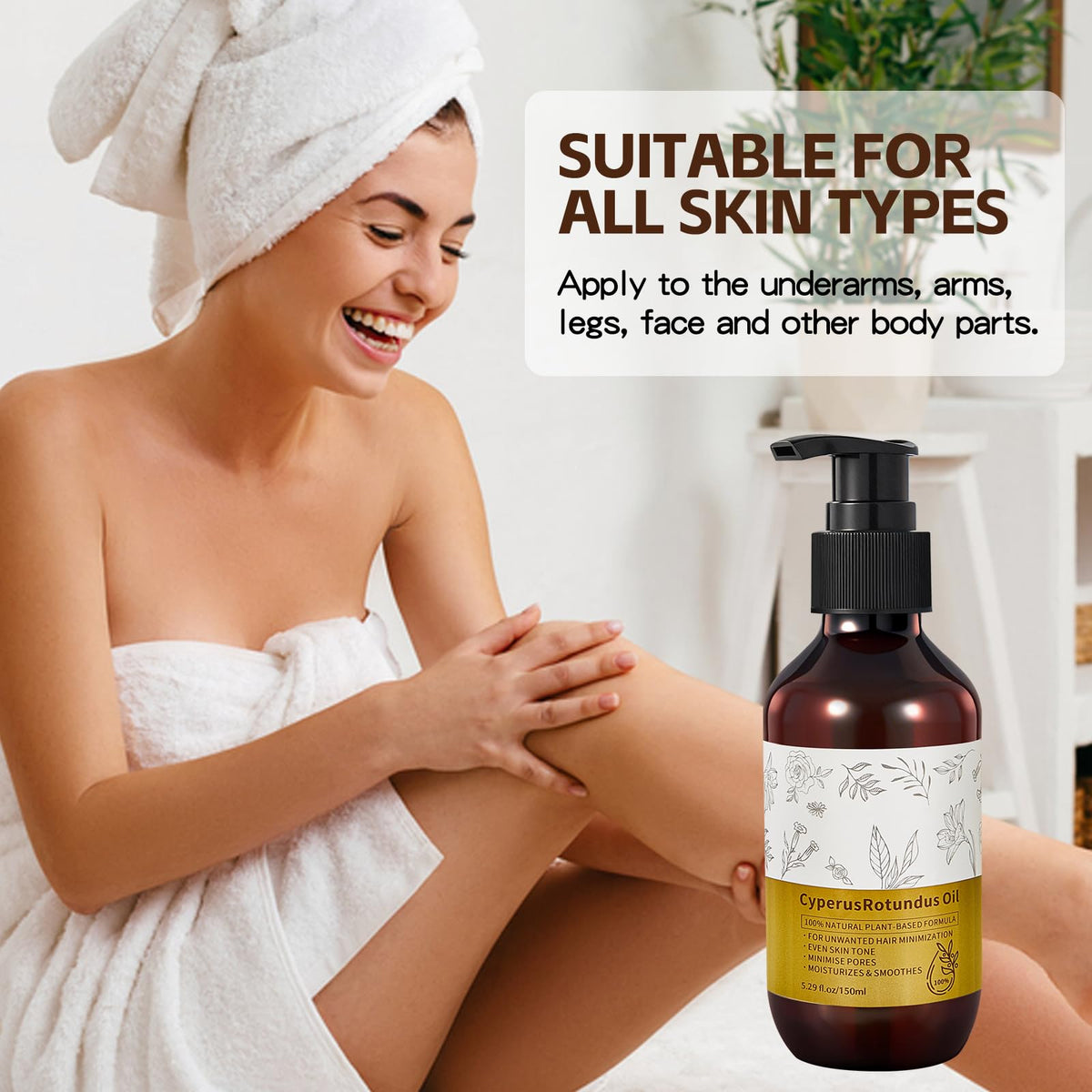 NIZENTA Round-Leaf Cyperus Rotundus Essential Oil, Reduces Body Hair Growth, Minimizes Pores, Moisturizes and Soothes the Skin, Suitable for all Skin Types 150ml