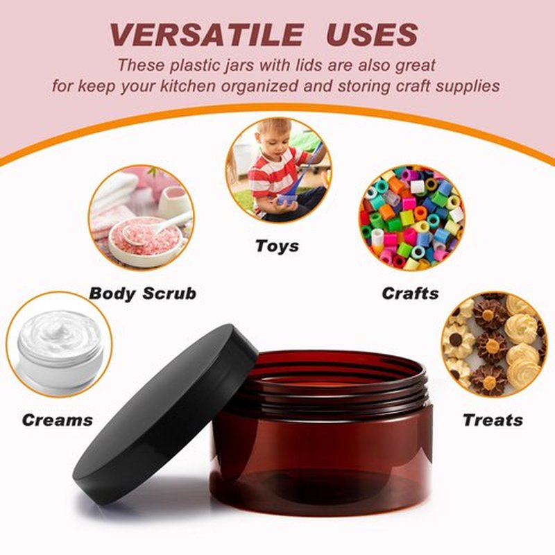 Dandat 24 Pcs Plastic Jars with Lid and Label PET Cosmetic Containers Leak Proof Empty Cosmetic Jars Refillable Storage Travel Jars for Lotion Cream Gel Powder Ointment(Amber,8 oz)