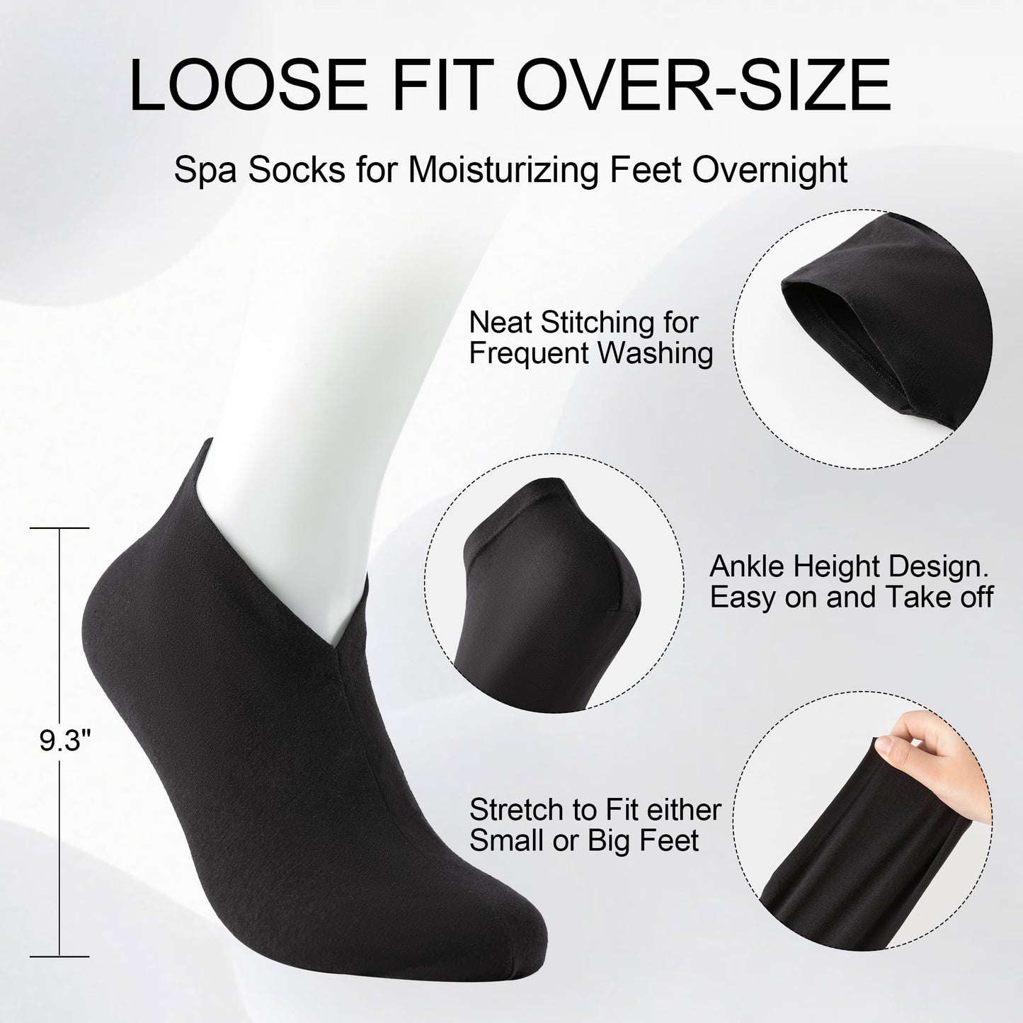 BESSLEE 12 Pairs Cotton Moisturizing Gloves and Socks Set, Loose-fit, Black