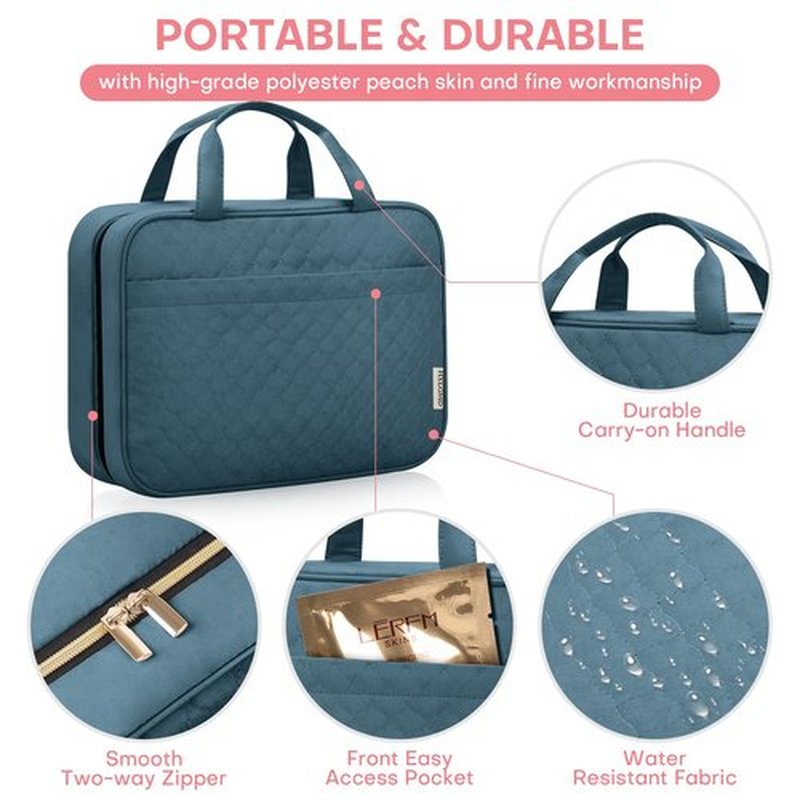 HXLGMD Travel Toiletry Bag for Women, Portable Makeup Cosmetic Bag with Hanging Hook, Travel Essentials 3 in 1 Packing Organizer Travek Bag for Accessories, Shampoo, Full-size Container, Toiletries