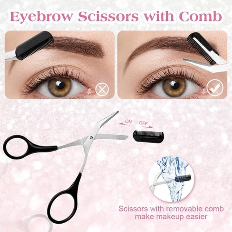 Eyebrow Scissors with Comb, Professional Precision Eyebrow Trimmer, Non Slip Finger Grips Eyebrow Trimming Scissors Hair Removal Beauty Accessories for Men Women
