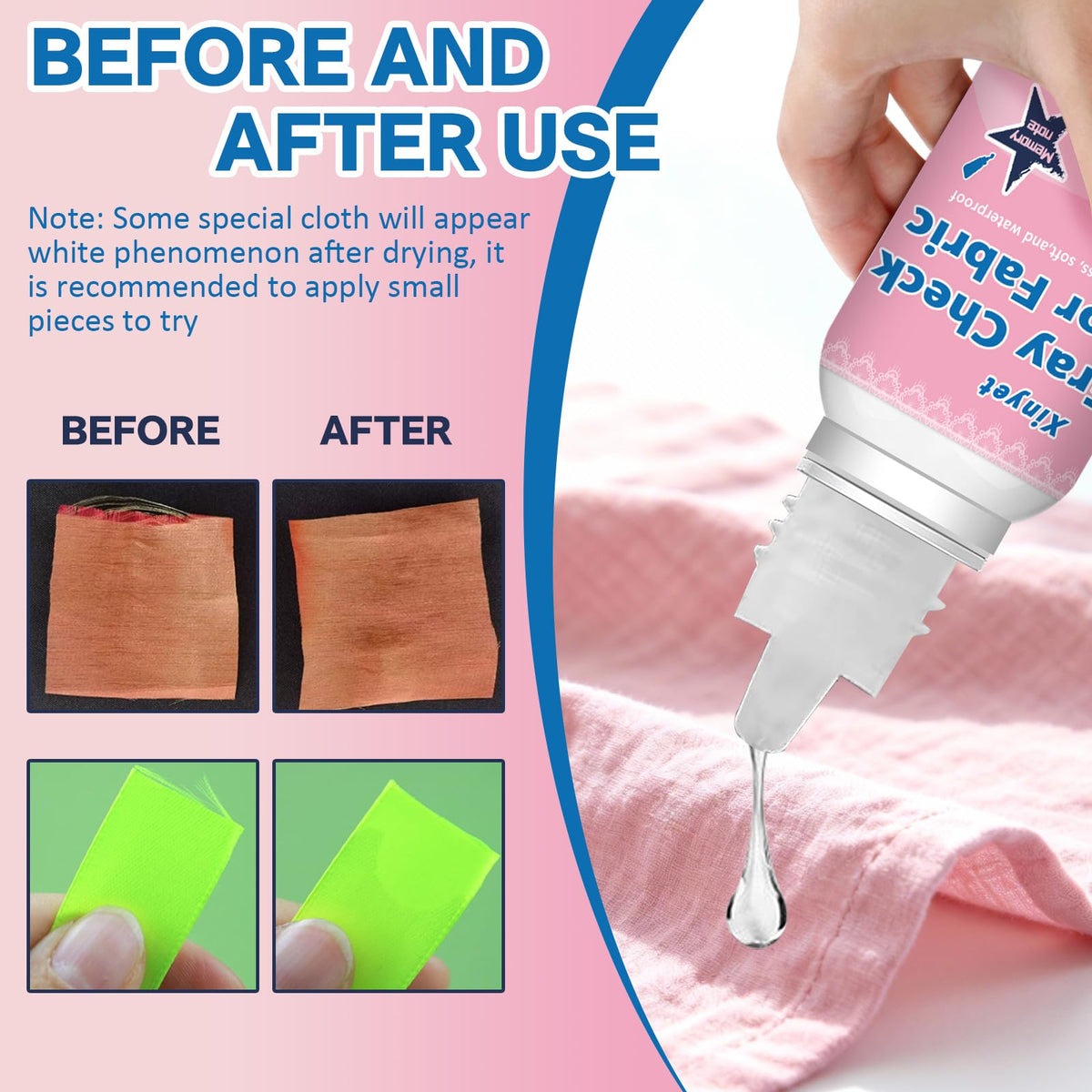 Xinyet 60ml Fray Stop for Fabric,Fray Check for Fabric Clear, Dried Clear Soft Flexible with Brush Wooden Scraper, Prevent Fraying and Edge Sealing Suit for Embroidery, Quilting,Stitchery