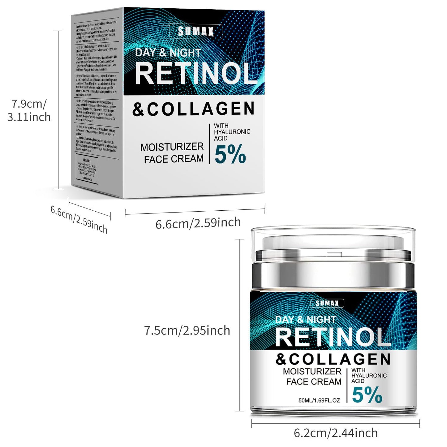 Advanced Retinol Collagen Cream for Face with 5% Hyaluronic Acid Anti-Aging Anti-Wrinkle Reduce Fine Lines Lifting and Firming For All Skin Types 1.7 fl.oz