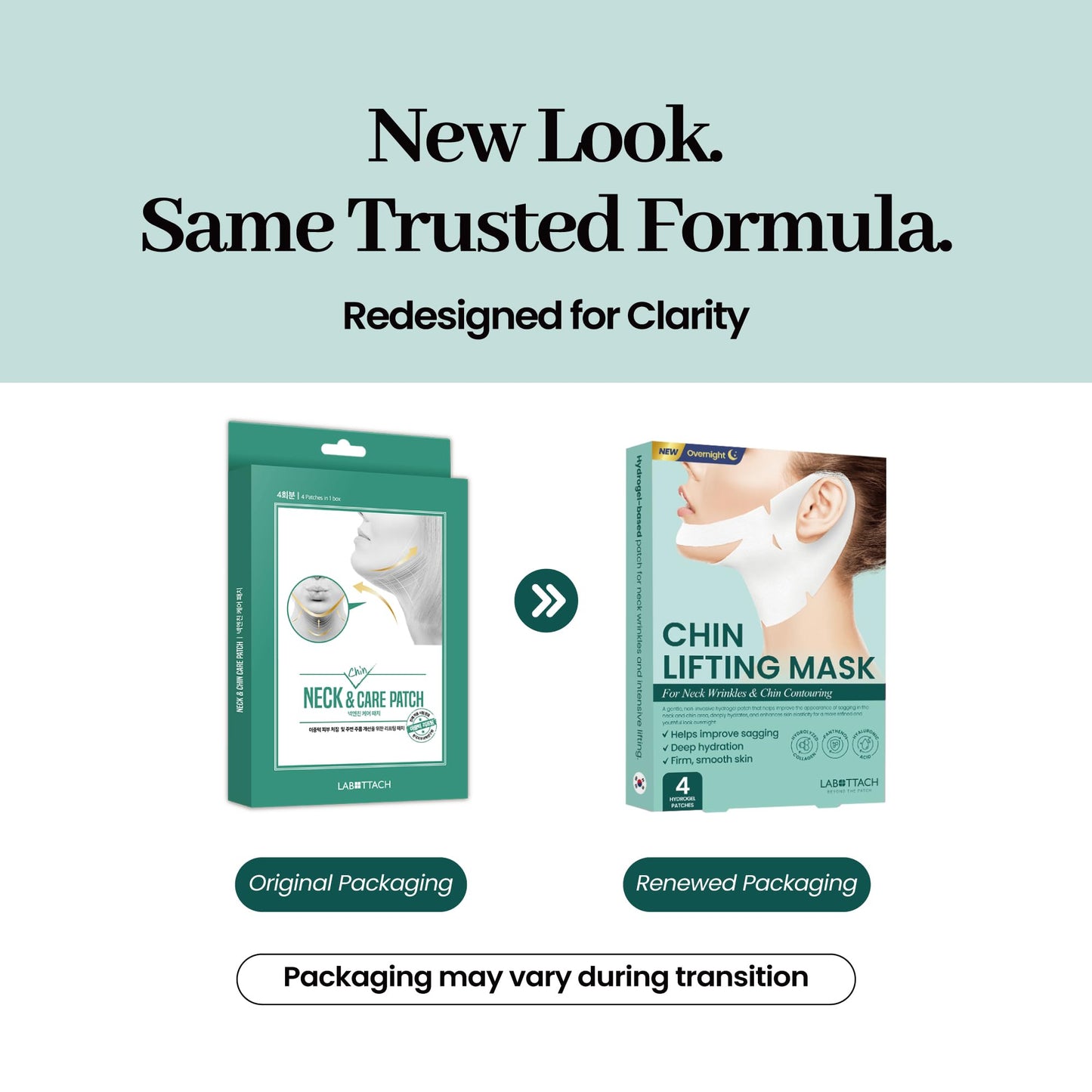 Wooshin Labottach Chin Lifting Mask 4ct – Korean Hydrogel Neck & Chin Patch for Sagging Skin, Neck Wrinkle Patches & V-Line Lifting, Firming Overnight with Hyaluronic Acid & Vitamin E