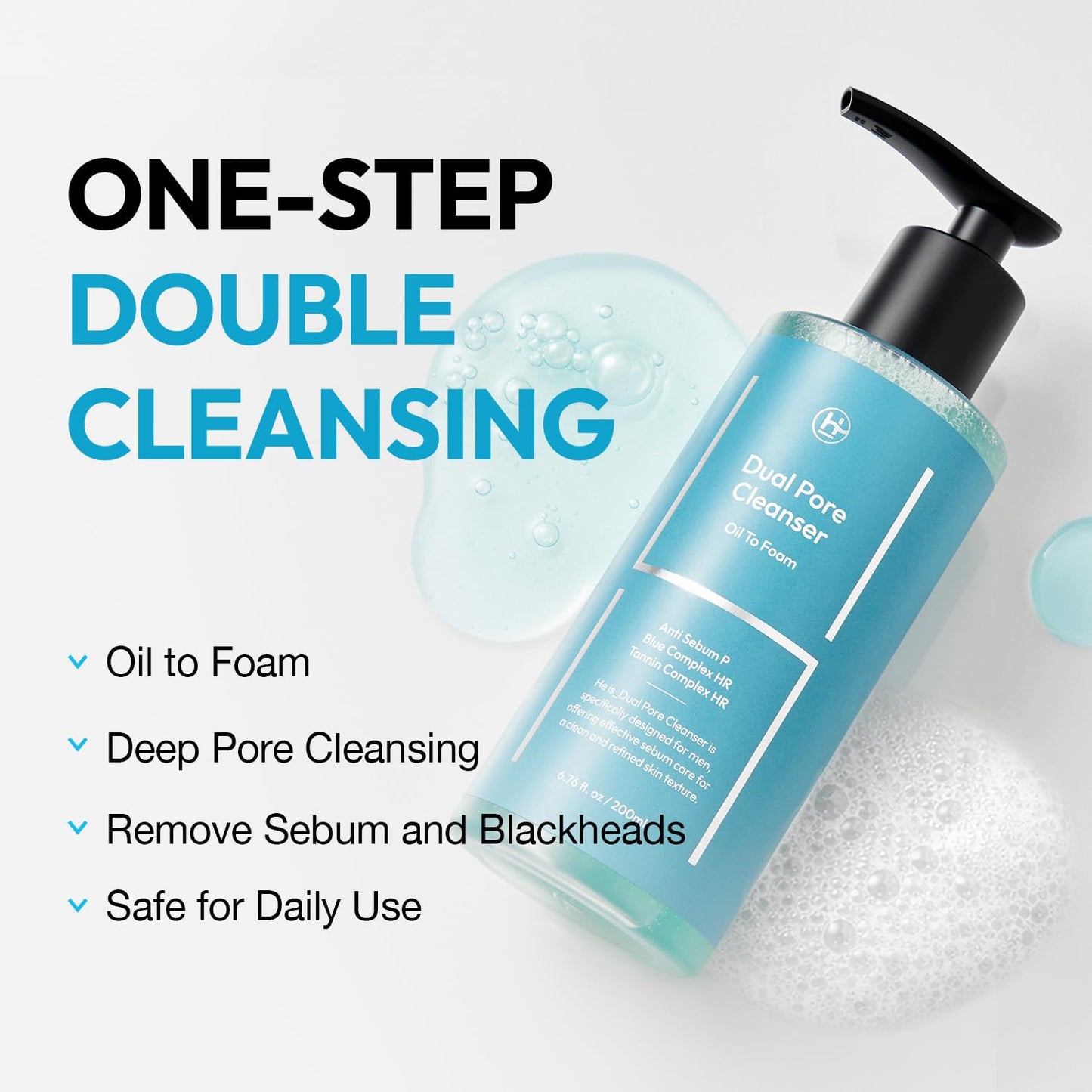 LAB BY He is_ Dual Pore Cleanser, 2-in-1 Oil to Foam Face Wash with Salicylic Acid – Blackhead Remover & Pore Minimizer – Korean Skincare for Sebum Control, 200ml (6.76 fl.oz)