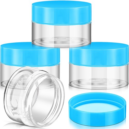 Patelai 4 Pieces Round Clear Wide-mouth Leak Proof Plastic Container Jars with Lids for Travel Storage Makeup Beauty Products Face Creams Oils Salves Ointments DIY Making or Others (Blue,1 Ounce)