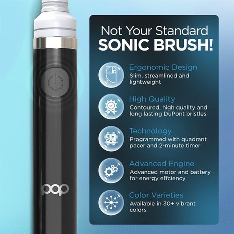 2-Pack Pop Sonic Electric Toothbrush (Blue Bubble + Black) - Travel Toothbrushes w/AAA Battery | Kids Electric Toothbrushes with 2 Speed & 15,000-30,000 Strokes/Minute, Dupont Nylon Bristles