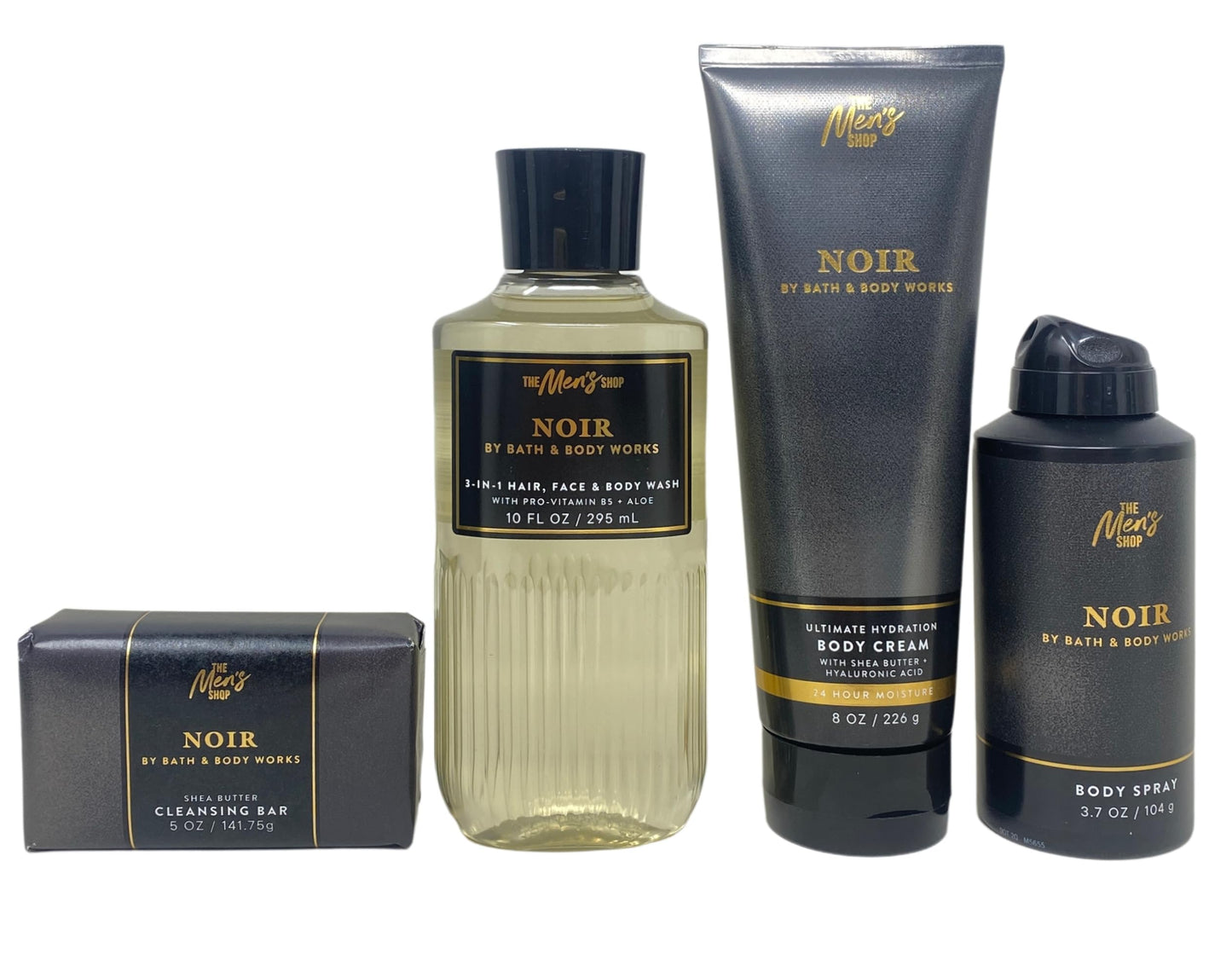 Bath & Body Works Men's Collection Noir Gift - Body Cream - 3-in-1 Hair, Face & Body Wash - Body Spray and Cleansing Bar - with a Cabin Spice Bar Soap