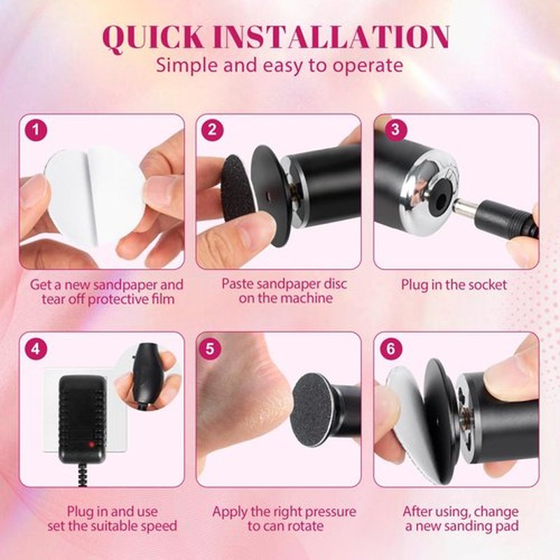 Ranrose Electric Callus Remover: Electric Foot File Callus Remover with 60 Sandpaper Pad Disks, Professional Electric Foot Filer for Foot Spa Pedicure, Adjustable Speed Controls(Black)