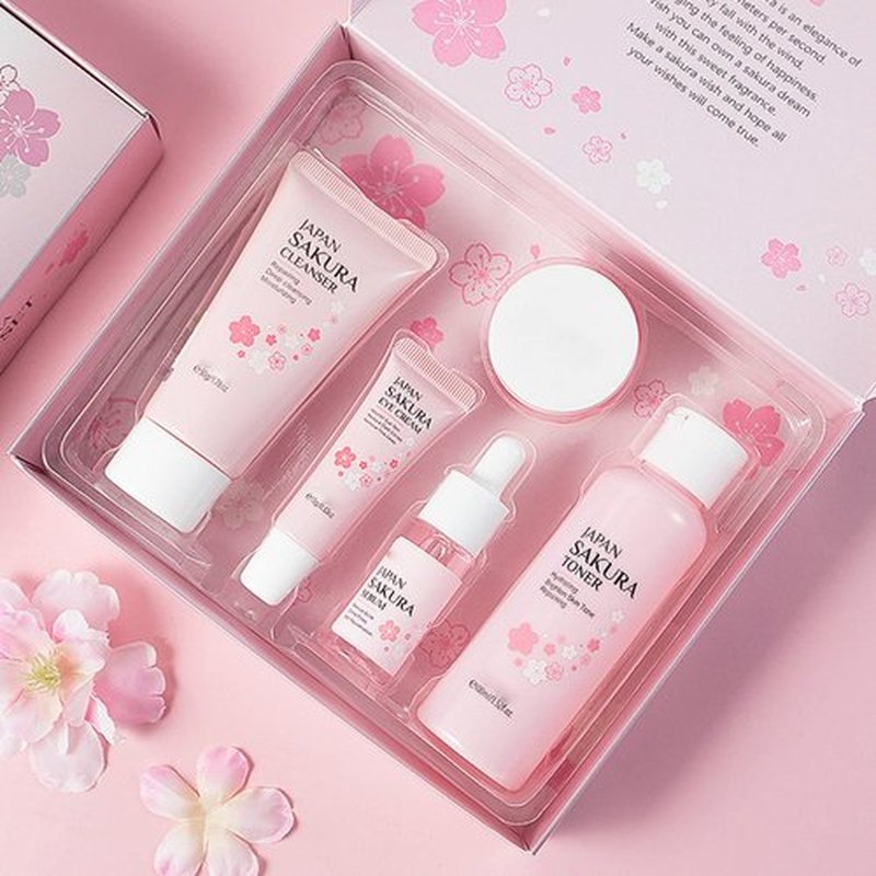 Skin Care Set - Women Gift Sets - Sakura Skin Care Sets & Kits - Gift Set with Cleanser,Toner,Serum,Eye Cream,essence Serum - Beauty Products For Women (SetC)