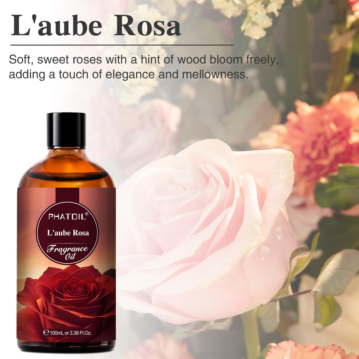 PHATOIL L'aube Rosa Fragrance Oils for Aromatherapy, 3.38FL.OZ Diffuser Oils for Home, Perfect for Aromatherapy, Humidifiers, Yoga, DIY Candle and Soap Making - 100ml