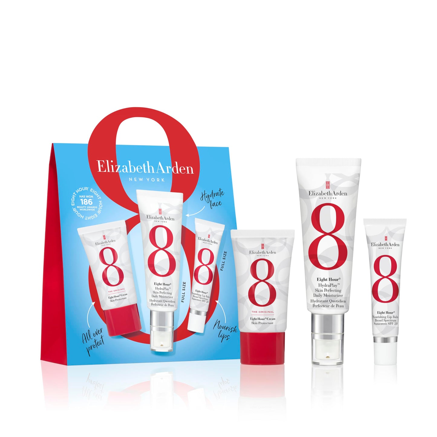 Elizabeth Arden Eight Hour Starter Kit, 3-Piece Hydrating Skincare Gift Set, Daily Moisturizer, Skin Protectant, Lip Balm, Travel Size