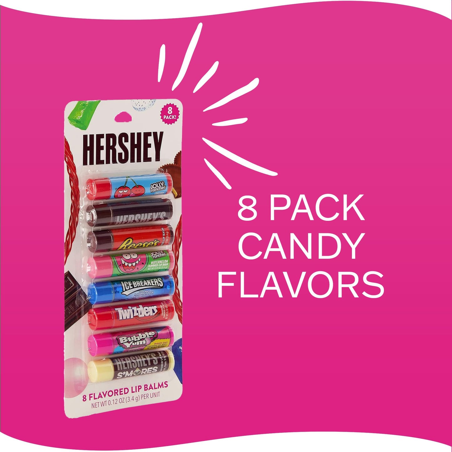 Taste Beauty for Hershey's Chocolate & Candy Flavored Lip Balms - 8 Pack Favorite Candies Flavor