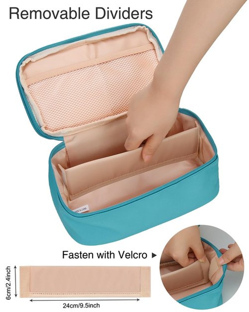 Relavel Travel Makeup Bag, Compact Cosmetic Bag for Women, Waterproof Makeup Brush Holder Organizer with Adjustable Dividers (Blue)