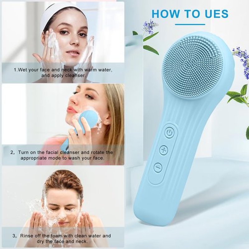 Feoflen Silicone Face Scrubber Exfoliator, Silicone Face Wash Brush for Men & Women, Ipx7 Waterproof Rechargeable Facial Cleaner for Deep Cleansing, Exfoliating, Massage Face Scrubber (Sky Blue)