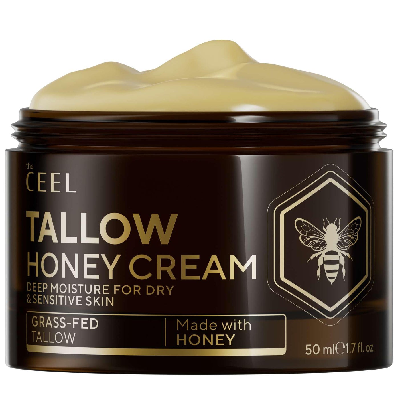 The Ceel Grass-Fed Beef Tallow Honey Cream for Face & Body - Deep Moisturizing Skin Cream with Honey & Shea Butter - Hydrating Balm for Dry & Sensitive Skin - Lightweight Daily Moisturizer, 1.7 fl.oz.