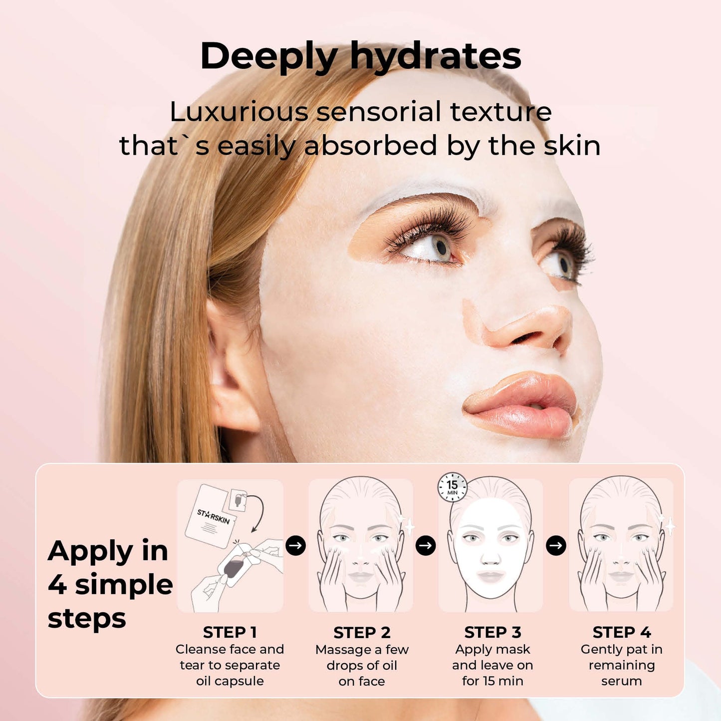 STARSKIN Orglamic Pink Cactus 2-Step Sheet Mask 4x25g, Hydrating & Firming Face Mask for all Skin Types, Revitalizing and Nourishing with Tumeric and Camellia Oil, K Beauty Skincare