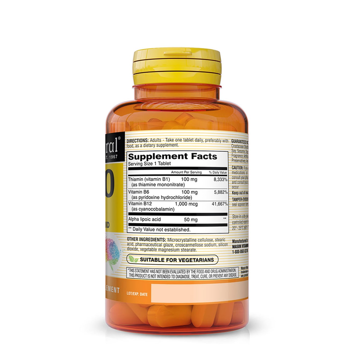 MASON NATURAL Neuro Complex with Alpha Lipoic Acid & Vitamin B12, Suitable for Vegetarians, 100 Tablets
