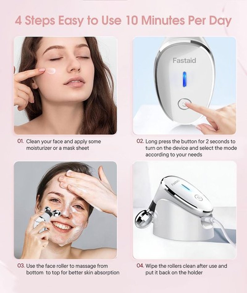 ELISHINE Microcurrent Facial Devices, Face Microcurrent Device, Facial Roller Massager for Double Chin, Boost Skin Care Products Absorption, Glossy White
