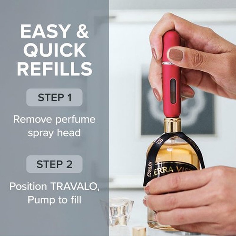 Travalo Classic HD Perfume Atomizer | Genie-S TSA Approved Travel Perfume Bottle Refillable | Reusable Airtight Easy-Fill Mini Pump Sprayer | Lightweight Elegant Design w/Volume Window | Red 0.17oz