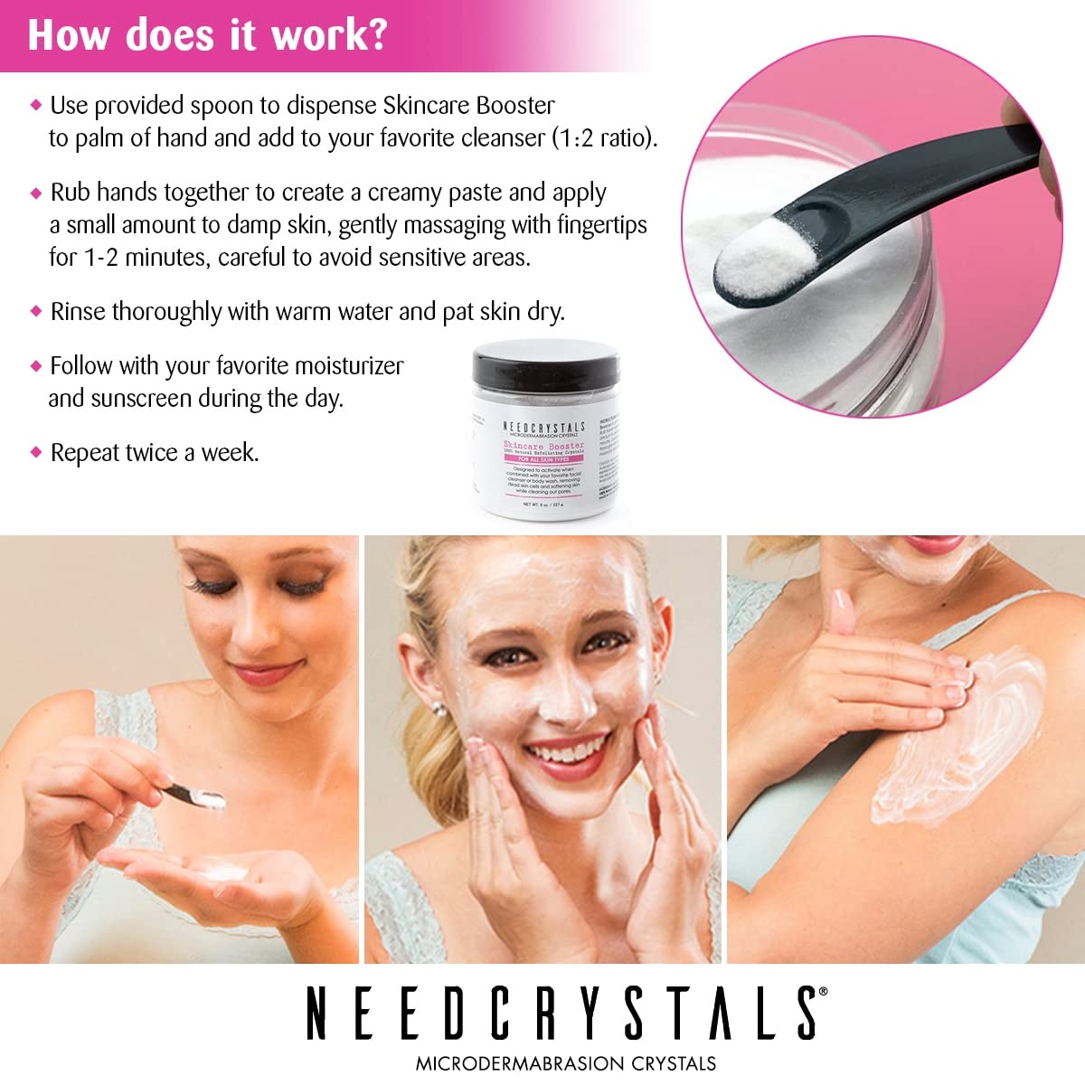 NeedCrystals Microdermabrasion Crystals 8 oz. / 227g. DIY Face Scrub. Natural Facial Exfoliator for Dull or Dry Skin Improves Acne Scars, Blackheads, Pore Size, Wrinkles, Blemishes & Skin Texture
