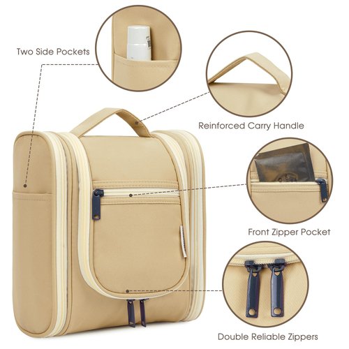 Narwey Small Hanging Travel Toiletry Bag Cosmetic Make up Organizer for Women and Men (Medium, Brown)