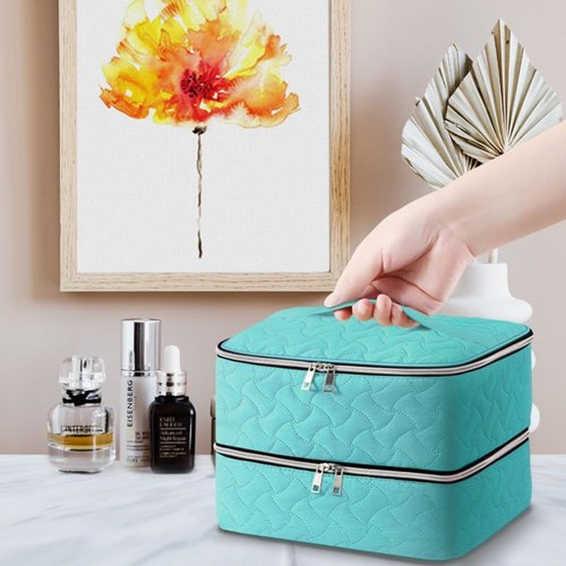 Nail Polish Organizer Case Holds 42 Bottles (15ml/0.5 fl.oz), Double-Layer Nail polish storage with Adjustable Dividers, Portable Nail Polish Bag for Nail Gel Nail Lamp and Manicure Tools, Blue