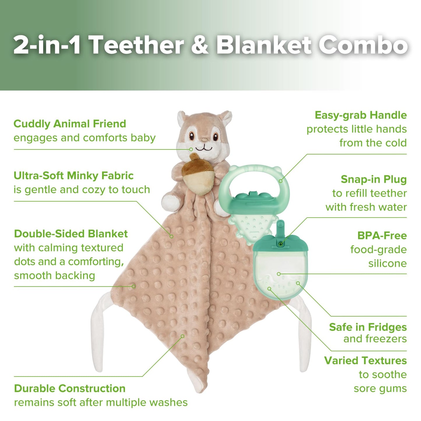 Haakaa Baby Lovey with Freezer Teether, Security Blanket with Baby Teething Toys, Water-Fillable Silicone Teether for Teething Relief, Soft Baby Lovey Gift for Newborns