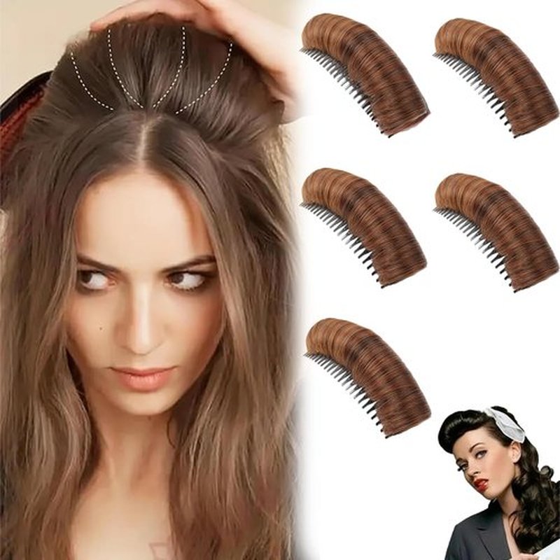 Invisible Fluffy Hair Pad, Natural Hair Bump Clip for Volume, DIY Heighten Hair, Fluffy Hair Pad Styling Insert Tool, Hair Bun Invisible False Hair Clip(5pcs, Light brown)