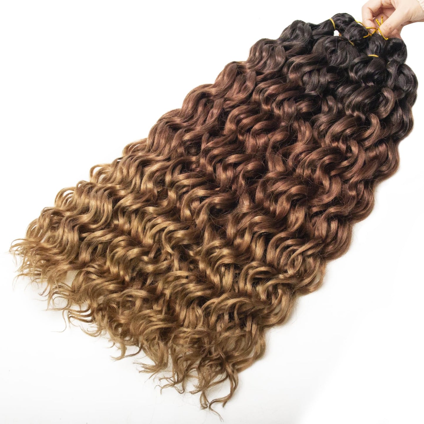 Ocean Wave Crochet Hair 24inch Deep Wave Curly Crochet Hair For Women 6Packs Hawaii Curly Braiding Hair Synthetic Bohemian Crochet Braid Water Wave Crochet hair Extensions (24inch, 1B/30/27)